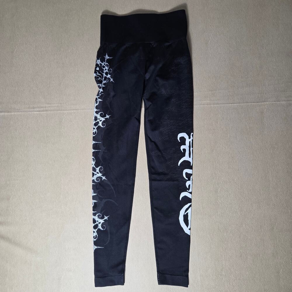 Civil Regime Leggings Womens Small Black Gothic Graphic Print NWT Seamles